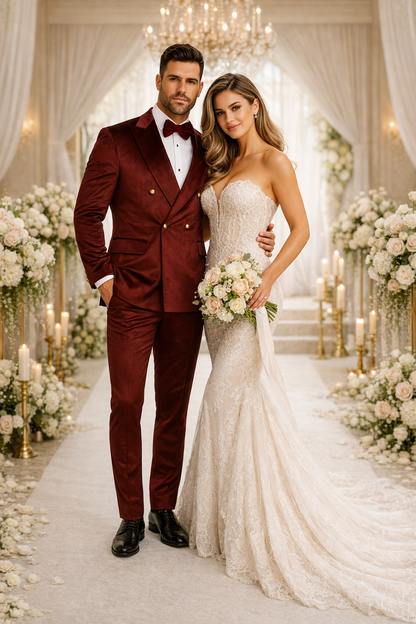 Burgundy Velvet Double Breasted Suits - Velvet Pants - Slim Fit Suit - Image 8