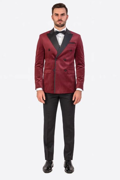 Burgundy Velvet Double Breasted Tuxedo Jacket – Wedding & Prom