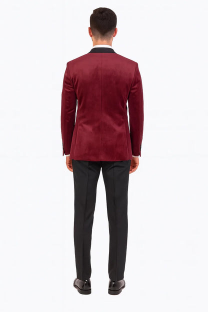 Burgundy Velvet Double Breasted Tuxedo Jacket – Wedding & Prom - Image 3
