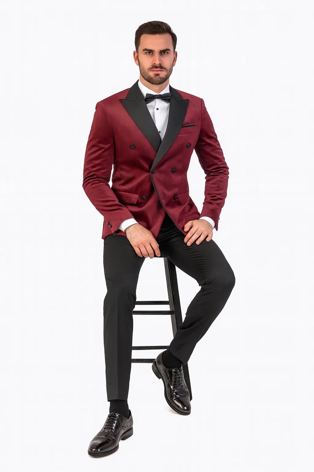 Burgundy Velvet Double Breasted Tuxedo Jacket – Wedding & Prom - Image 5