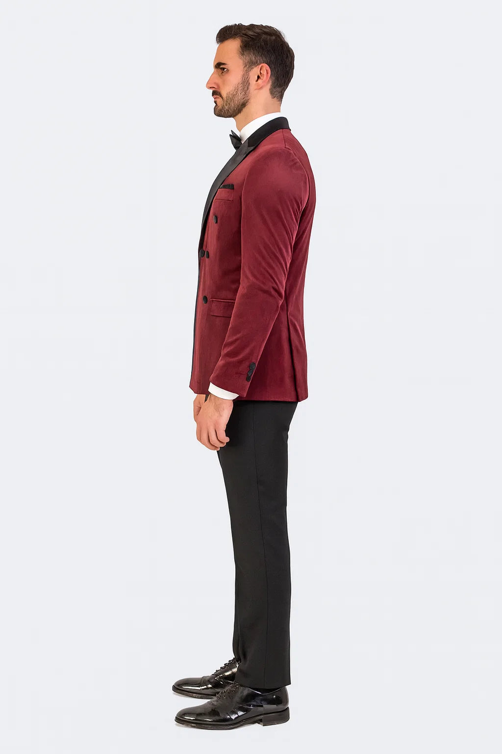 Burgundy Velvet Double Breasted Tuxedo Jacket – Wedding & Prom - Image 6