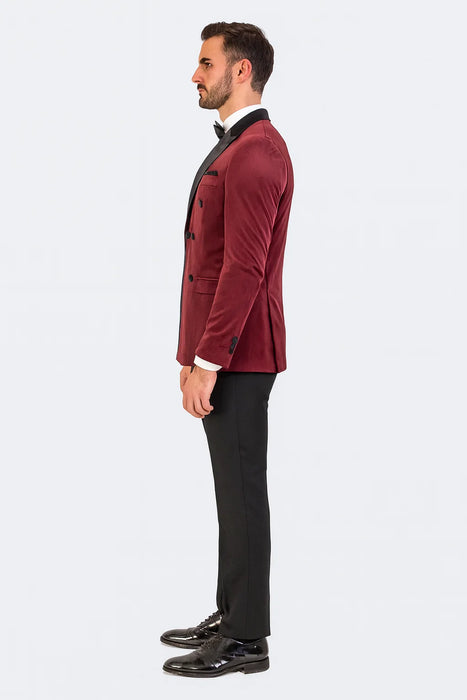 Burgundy Velvet Double Breasted Tuxedo Jacket – Wedding & Prom