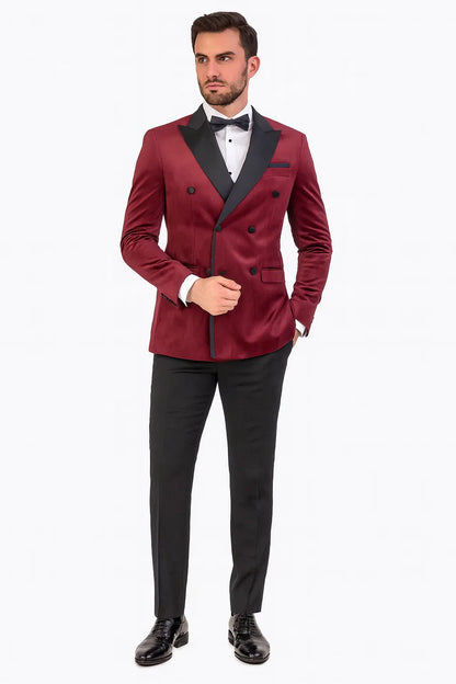 Burgundy Velvet Double Breasted Tuxedo Jacket – Wedding & Prom - Image 8