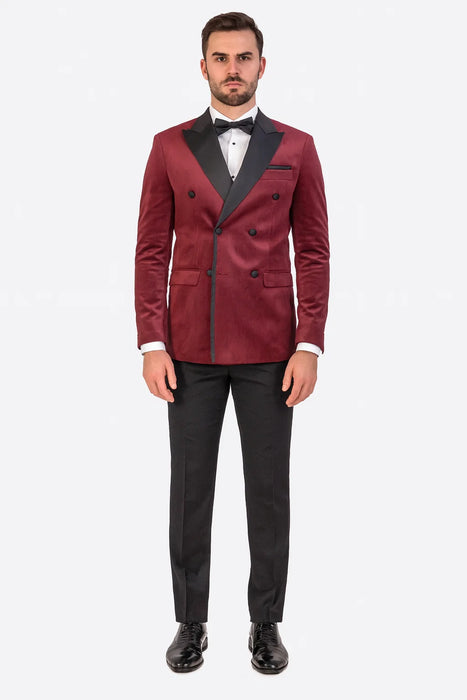 Burgundy Velvet Double Breasted Tuxedo Jacket – Wedding & Prom