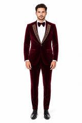 Velvet Suit Matching Velvet Pants - Burgundy Suit