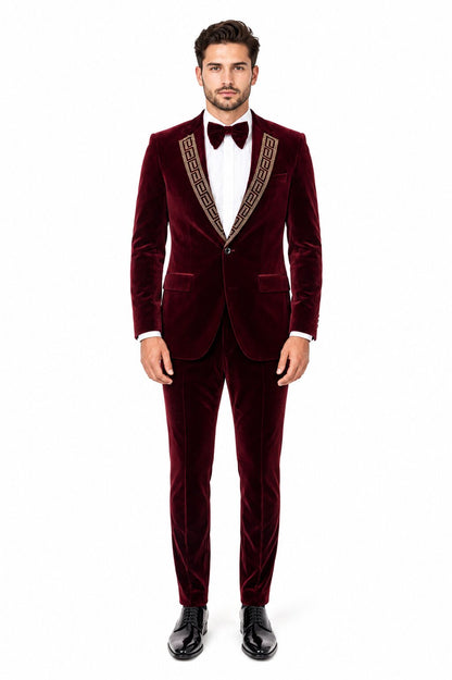Velvet Suit Matching Velvet Pants - Burgundy Suit