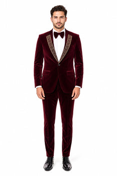 Velvet Suit Matching Velvet Pants - Burgundy Suit