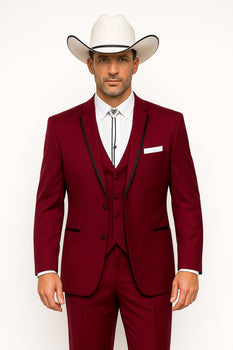 SKU#JA60892 Country Tuxedos For Weddings Mens Traje Vaquero Suit - Burgundy Tuxedo