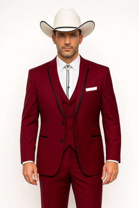 SKU#JA60892 Country Tuxedos For Weddings Mens Traje Vaquero Suit - Burgundy Tuxedo