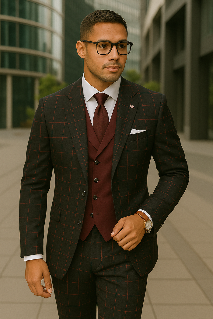 Ramses Collection - Double Breasted 2 Piece Suit Regular Fit in Burgundy