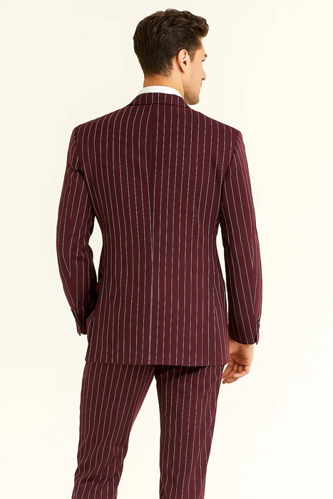 burgundy pinstripe suit