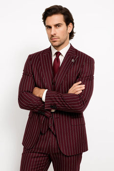 burgundy pinstripe suit