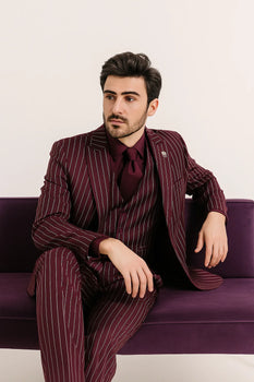 burgundy pinstripe suit