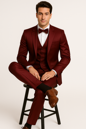 Burgundy 4PC Prom & Wedding Tux - Image 2