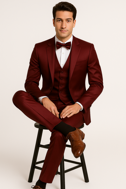Burgundy 4PC Prom & Wedding Tux - Image 2