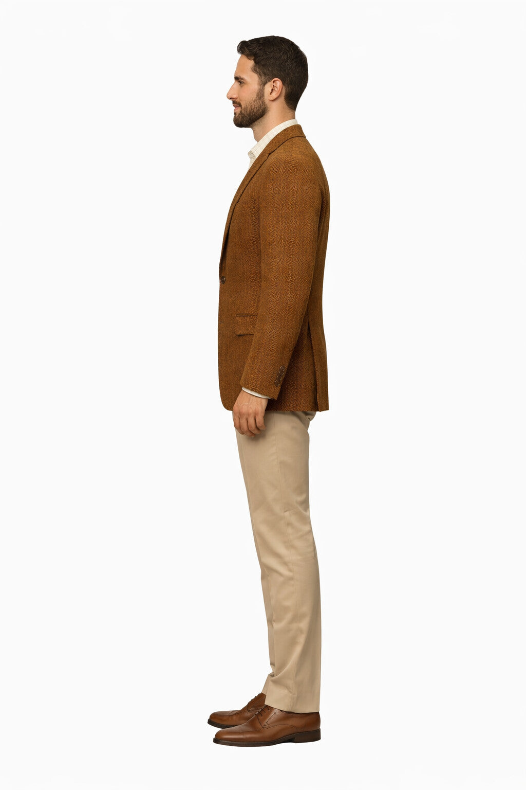 Mens Burnt Orange Harris Tweed Blazer – Classic Wool Check Pattern Formal and Casual Jacket in Brown Rustish Copper Color - Image 3