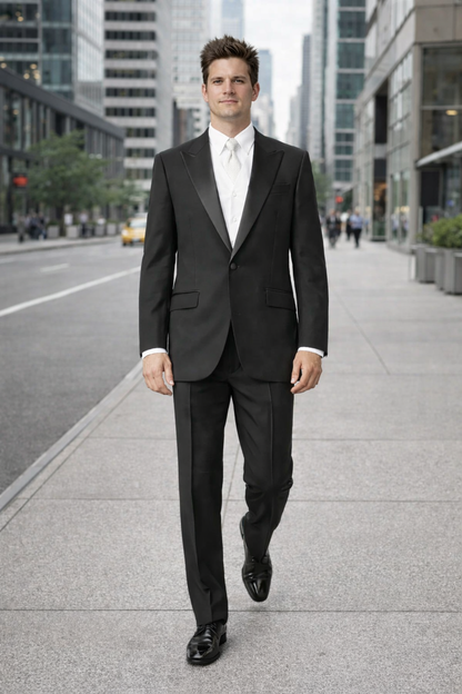 Button Peak Lapel Best Designer One Button Black Tuxedo Suit For Men By Fitted Slim Fitc Cut - Image 6