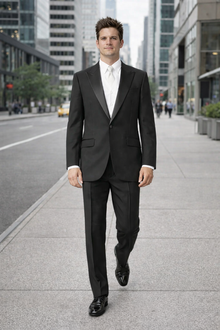 Button Peak Lapel Best Designer One Button Black Tuxedo Suit For Men By Fitted Slim Fitc Cut - Image 6