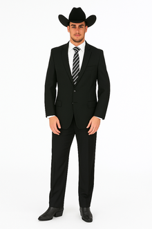 Buy 10 and More $59 Cheap quality Men's 2 Buttons Black Discounted affordable clearance sale Cheap Priced Suit Black