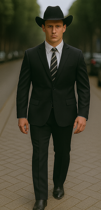 Buy 10 and More $59 Cheap quality Men's 2 Buttons Black Discounted affordable clearance sale Cheap Priced Suit Black