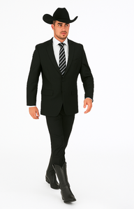 Buy 10 and More $59 Cheap quality Men's 2 Buttons Black Discounted affordable clearance sale Cheap Priced Suit Black