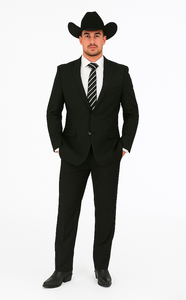 Buy 10 and More $59 Cheap quality Men's 2 Buttons Black Discounted affordable clearance sale Cheap Priced Suit Black
