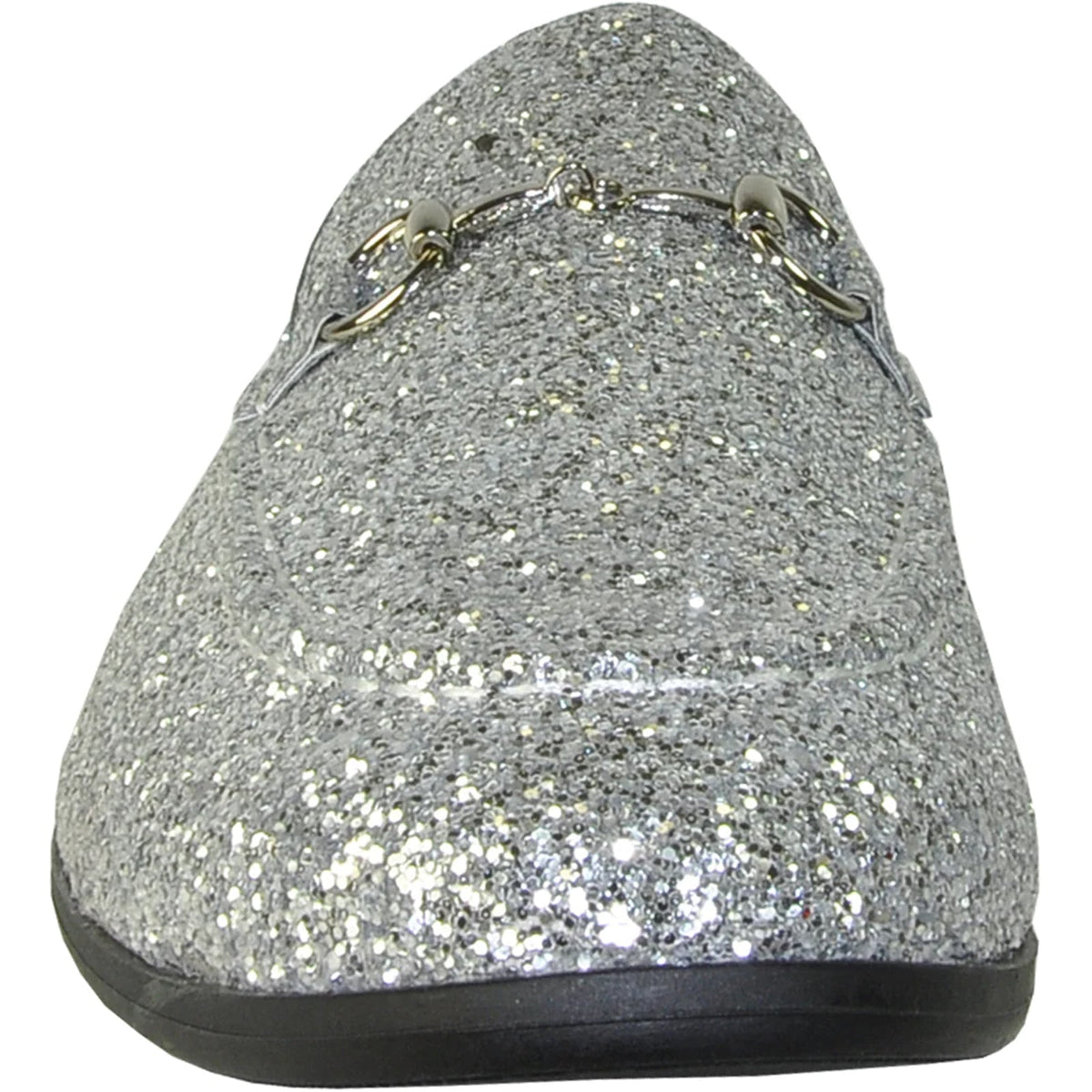 Bravo Mens Modern Glitter Sequin Prom Tuxedo Loafer in Silver Grey - Men's Dress Shoes