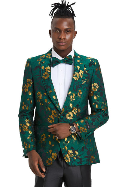 Men's slim fit hunter green and gold paisley prom and wedding tuxedo jacket - Image 9