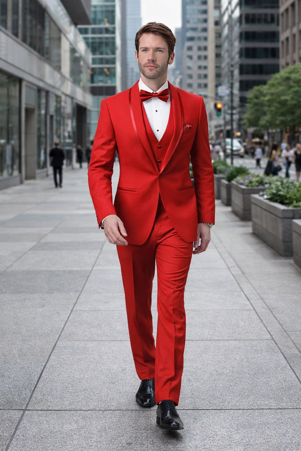 Classic Red Shawl Lapel Tuxedo for Men | 1-Button 4-Piece Suit - Image 4