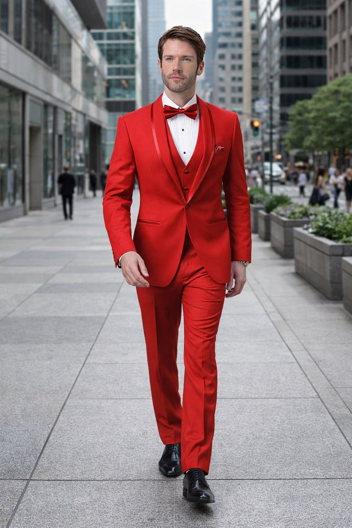 Classic Red Shawl Lapel Tuxedo for Men | 1-Button 4-Piece Suit - Image 4