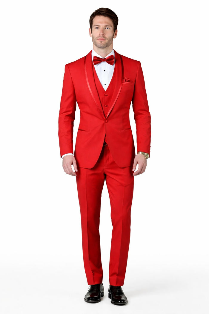 Classic Red Shawl Lapel Tuxedo for Men | 1-Button 4-Piece Suit