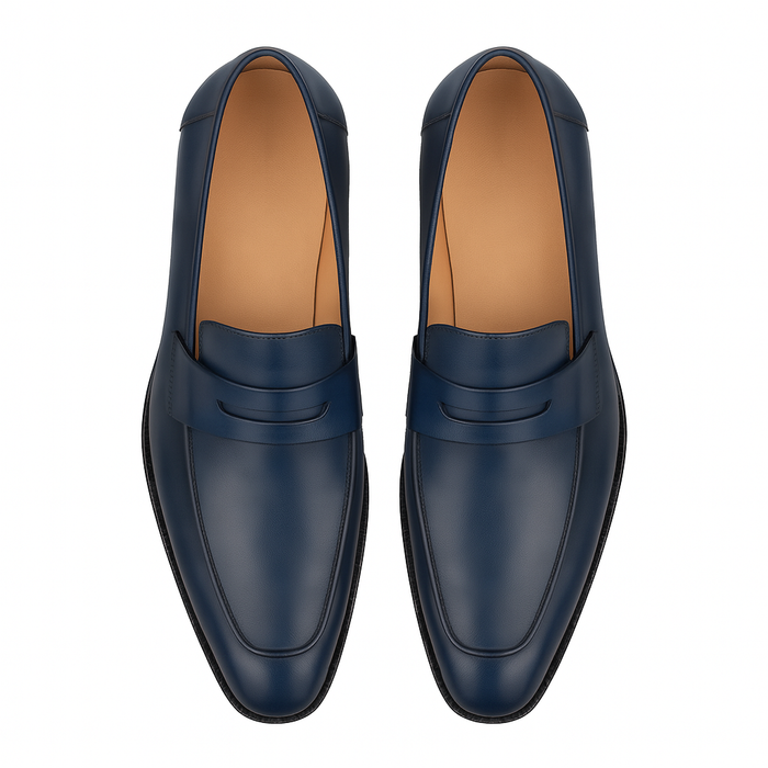 Calfskin Penny Loafer Navy By Mezlan Made In Spain Brand
