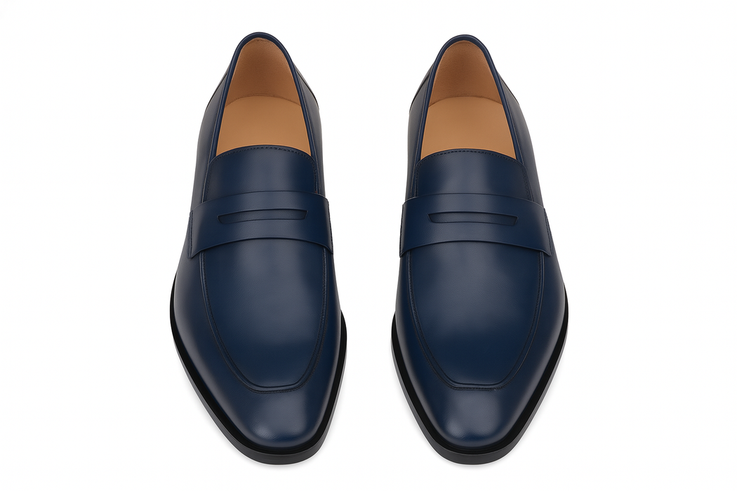 Calfskin Penny Loafer Navy By Mezlan Made In Spain Brand