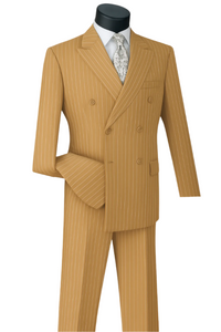Men's camel color gangster pinstripe double breasted suit with vintage look