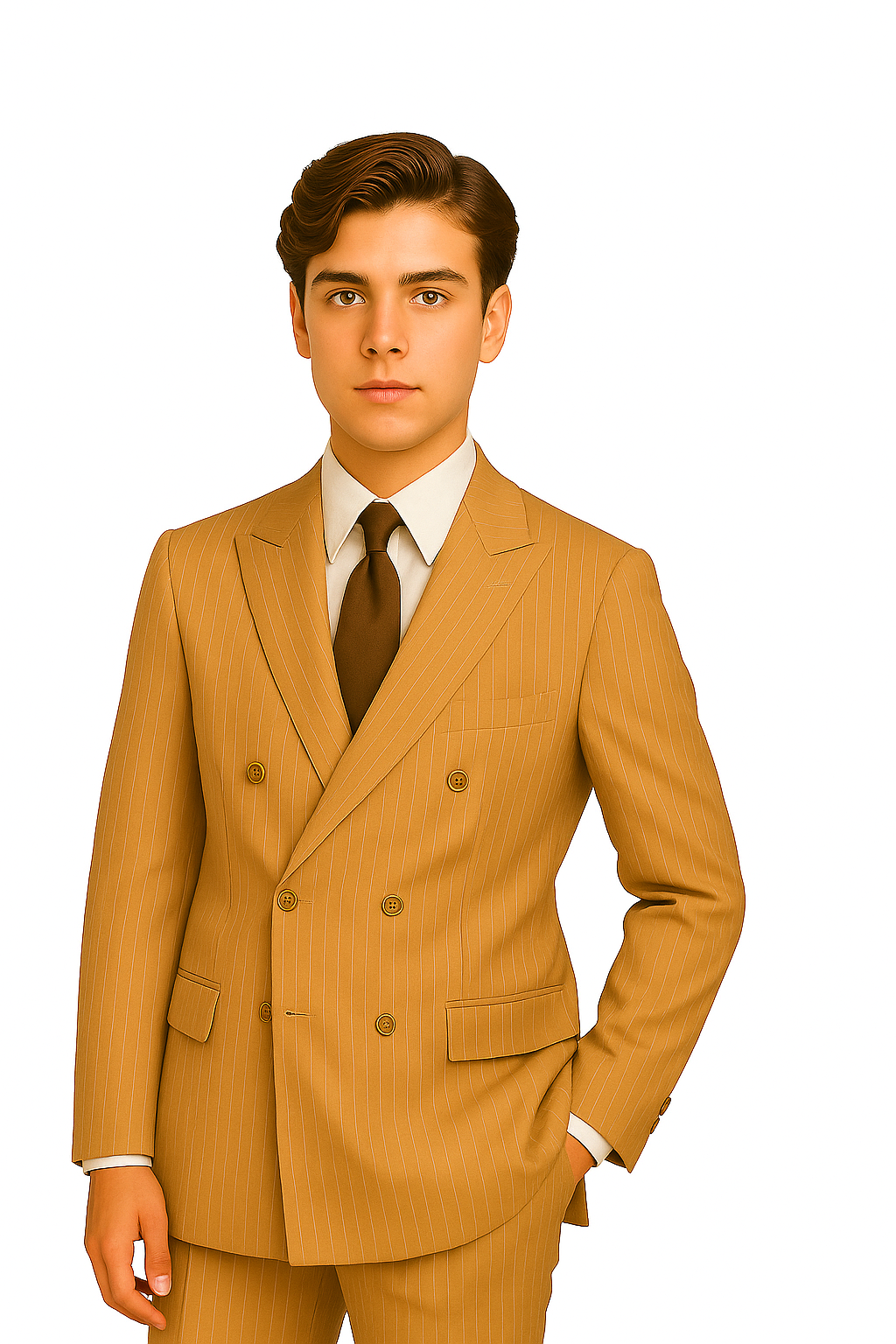 1920s Gangster Custom - Bold Gangster Pinstripe Suit Camel - Image 6