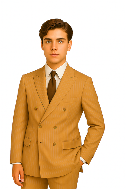 1920s Gangster Custom - Bold Gangster Pinstripe Suit Camel - Image 6