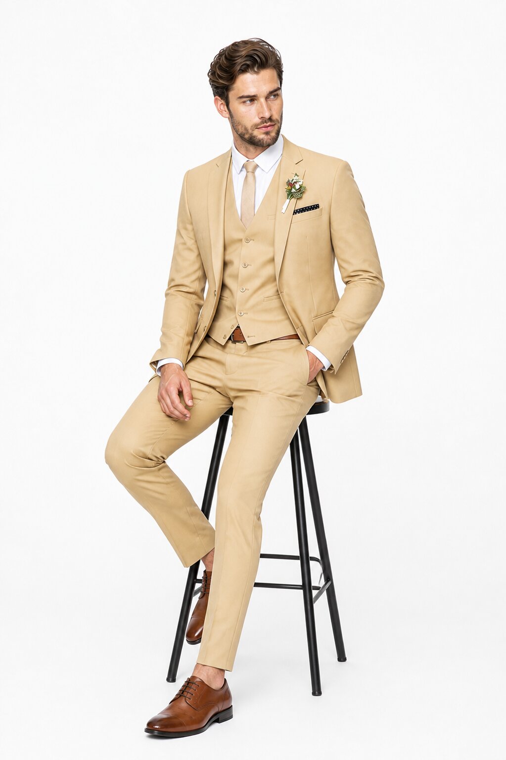 Men's Slim Fitted Euro Tapered Camel ~ Khaki ~ Bronze ~ Camel  ~ Canary Color 2 Buttons Vested