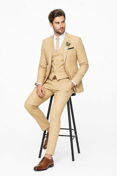 Men's Slim Fitted Euro Tapered Camel ~ Khaki ~ Bronze ~ Camel  ~ Canary Color 2 Buttons Vested