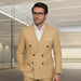 Wool Suit - Italian Made Business Suit by Statement Men's 100% Wool 2 Piece Double Breasted Suit - Subtle Windowpane