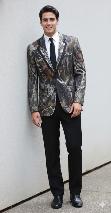 Camouflage Tuxedos with Black Pants and Black Tie