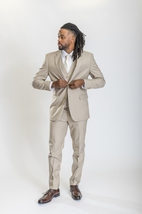Caravelli Suit - Designer Caravelli Jacket and Pants in Color Solid Beige Modern Fit