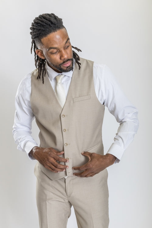 Caravelli Suit - Designer Caravelli Jacket and Pants in Color Solid Beige Modern Fit