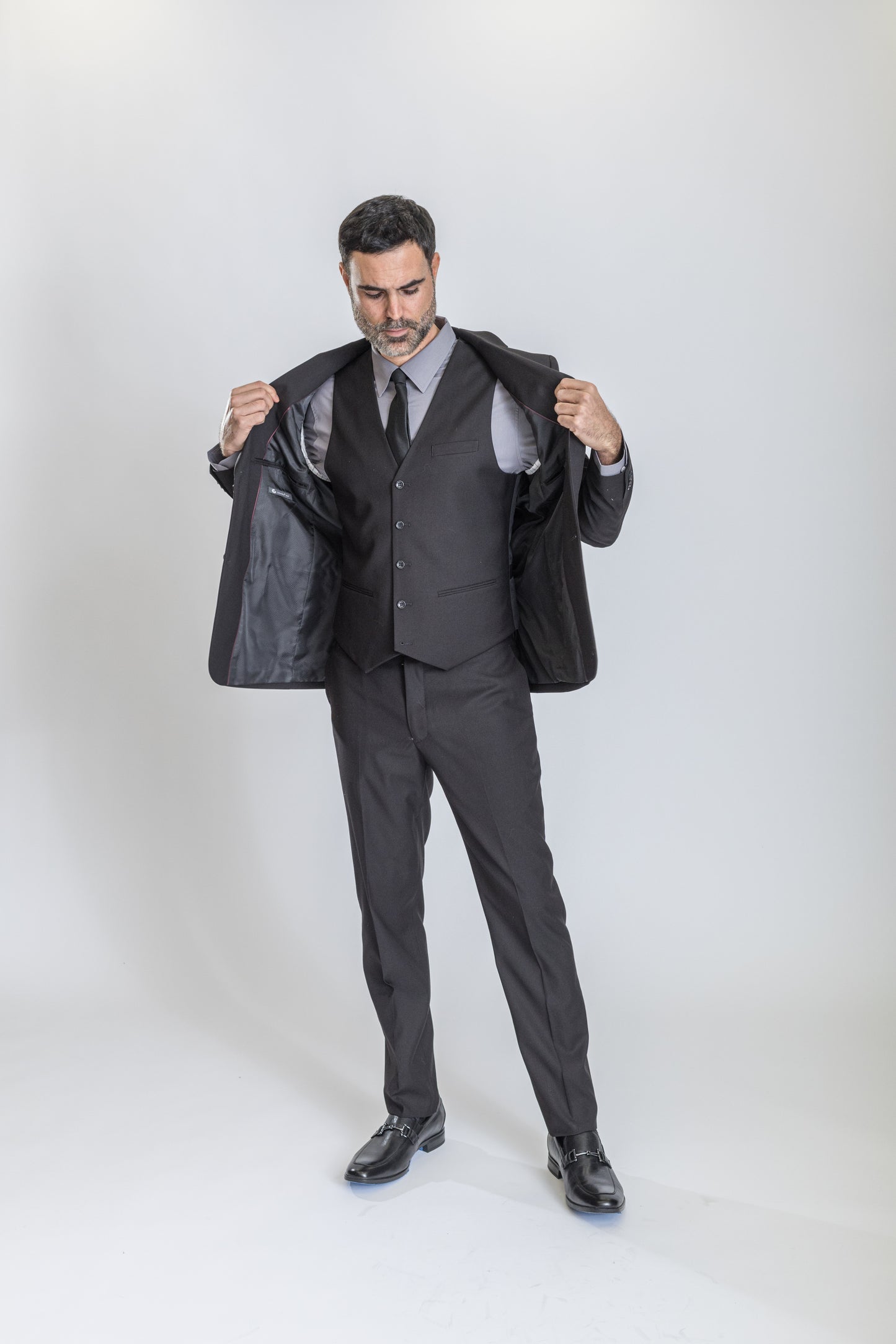 Caravelli Suit - Designer Caravelli Jacket and Pants in Color Solid Black Modern Fit