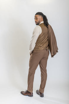Caravelli Suit - Designer Caravelli Jacket and Pants in Color Solid Brown