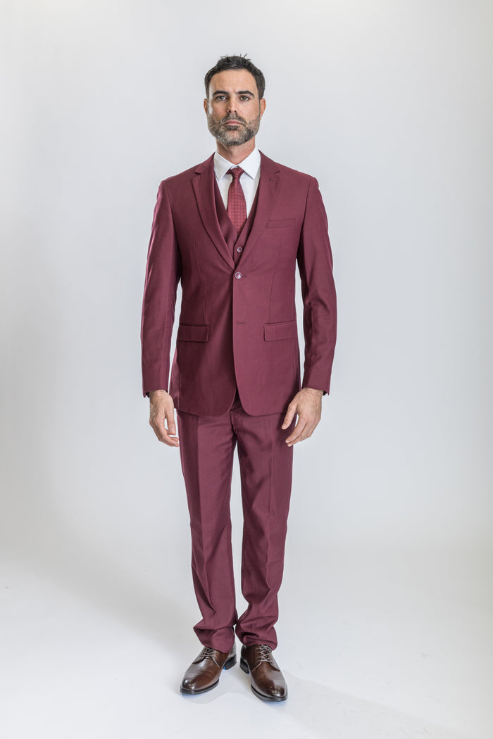 Caravelli Suit - Designer Caravelli Jacket and Pants in Color Solid Burgundy Modern Fit