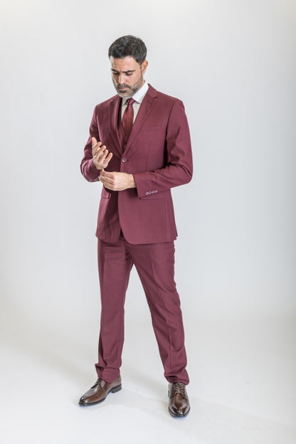 Caravelli Suit - Designer Caravelli Jacket and Pants in Color Solid Burgundy
