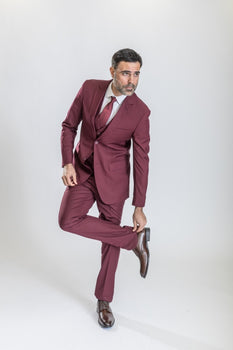 Caravelli Suit - Designer Caravelli Jacket and Pants in Color Solid Burgundy