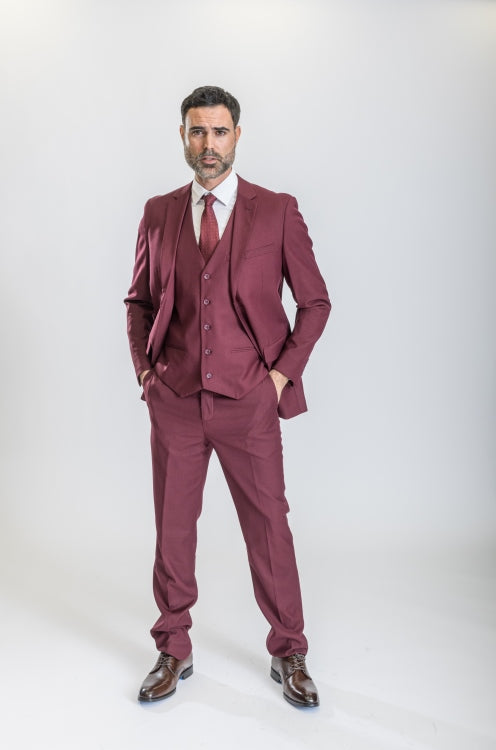 Caravelli Suit - Designer Caravelli Jacket and Pants in Color Solid Burgundy Modern Fit