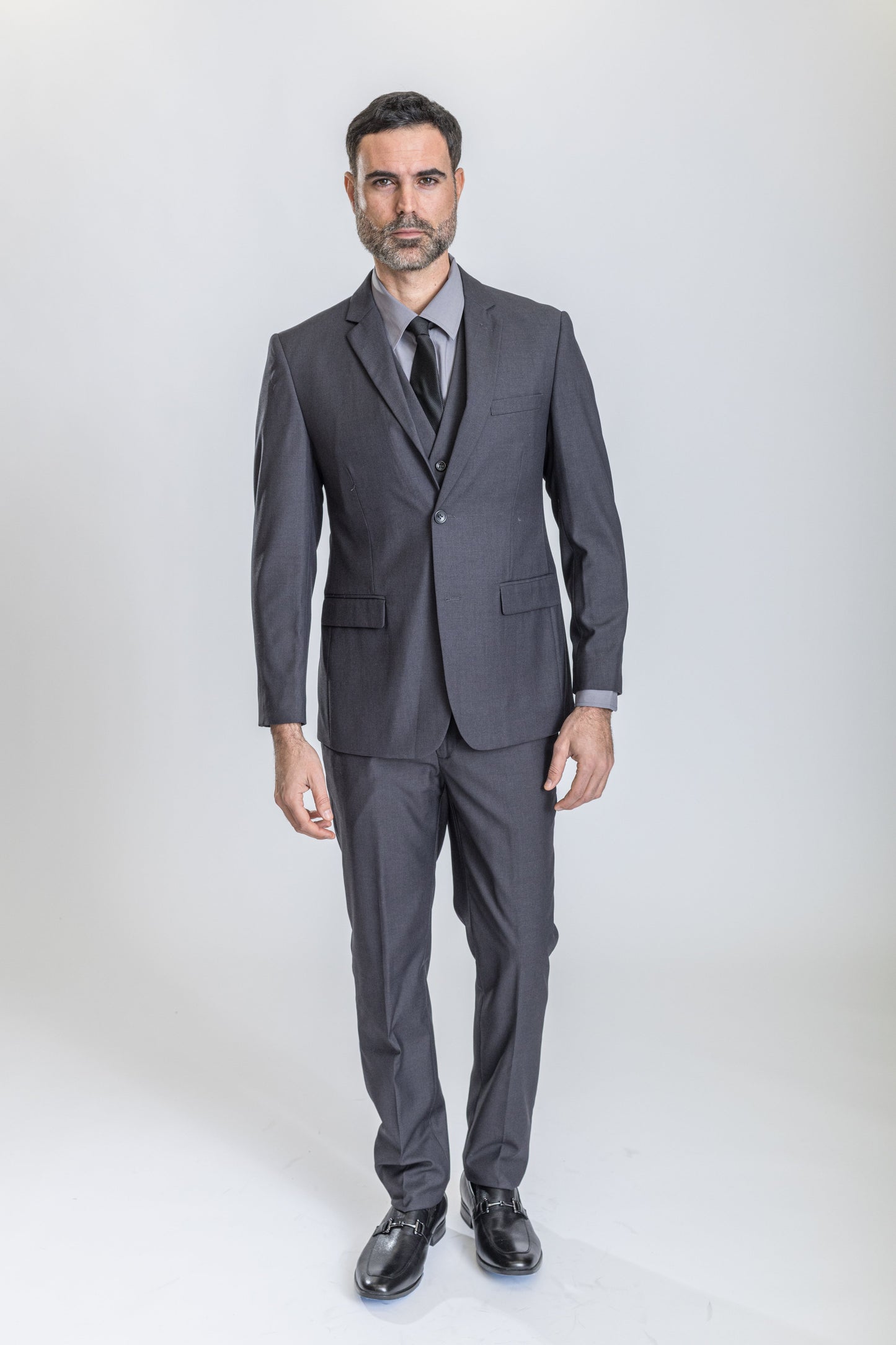 Caravelli Suit - Designer Caravelli Jacket and Pants in Color Solid Charcoal Modern Fit