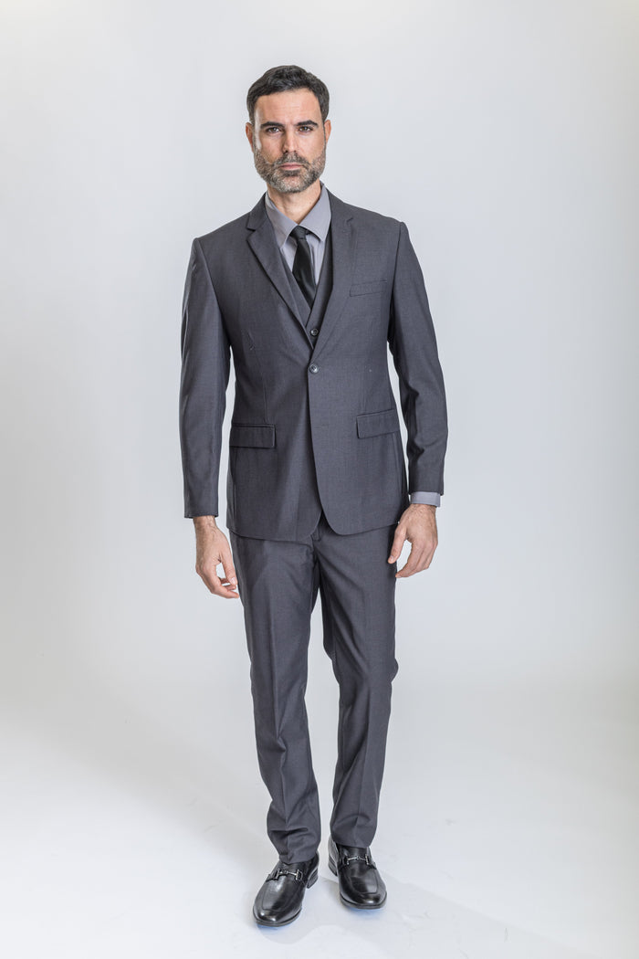 Caravelli Suit - Designer Caravelli Jacket and Pants in Color Solid Charcoal Modern Fit